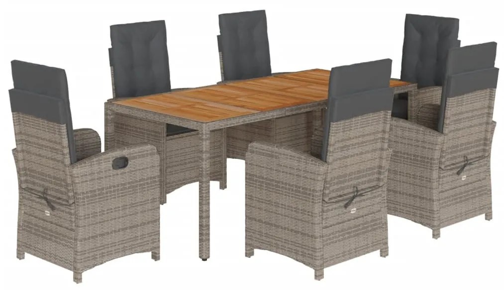 7 részes szürke polyrattan kerti étkezőgarnitúra párnával