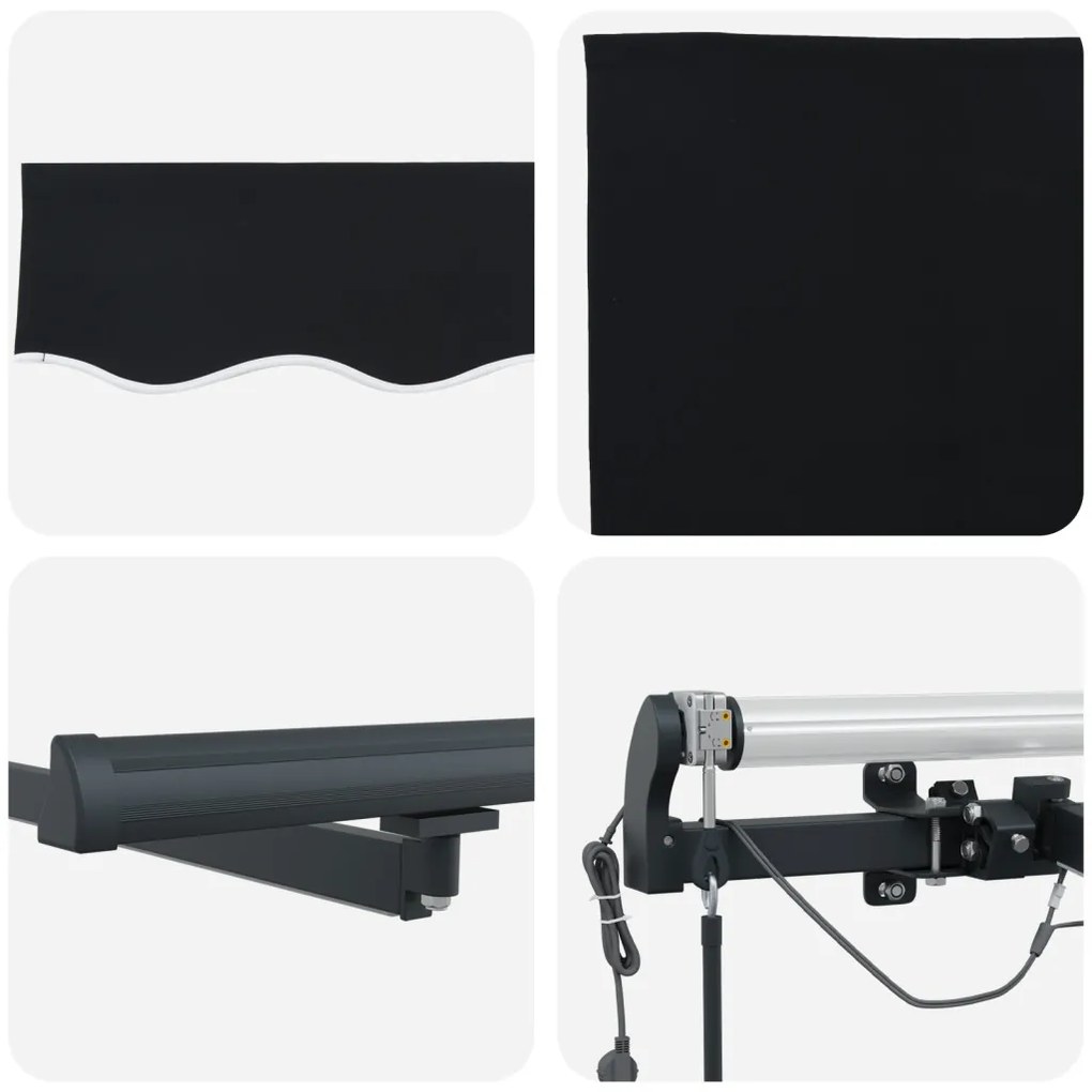 automatikus behúzható napellenző LED világítással fekete 400x300 cm