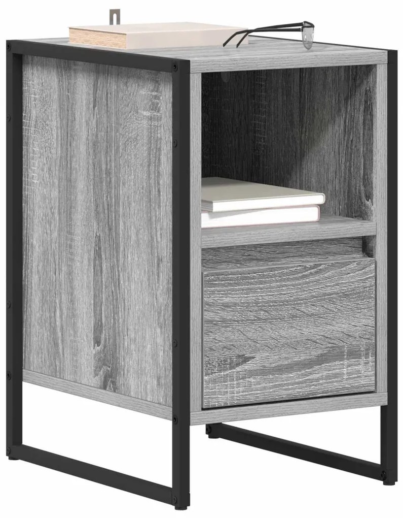 vidaXL Éjjeli asztal fiókkal Szürke Sonoma 39,5 x 30 x 50 cm Faanyag