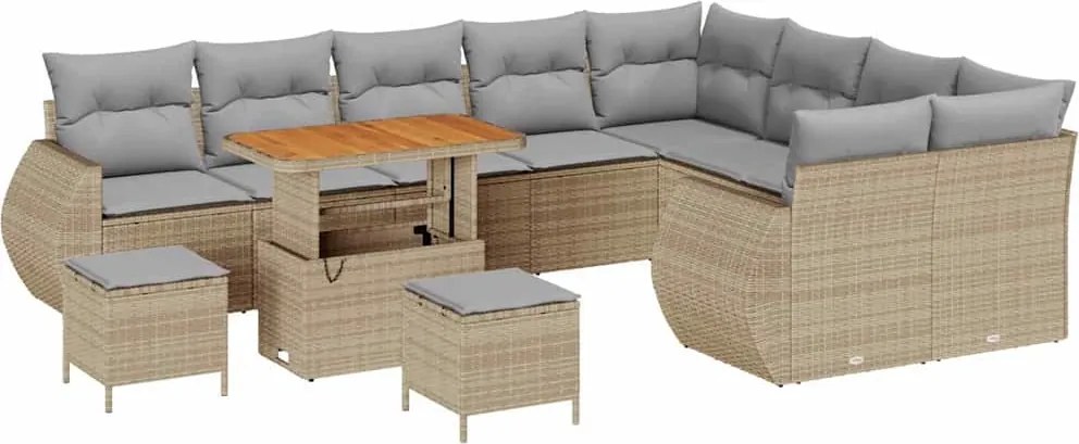 vidaXL Kerti Kanapé Szett 12 pcs Bézs polirattan