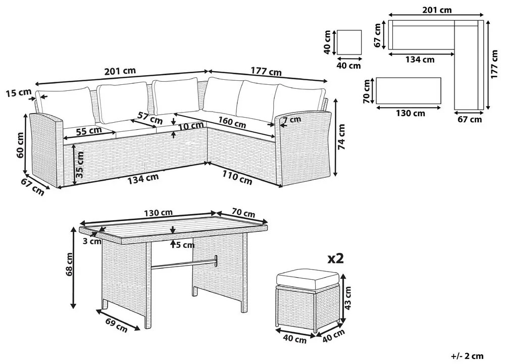 Ötszemélyes rattan sarok ülőgarnitúra szürke párnákkal BARDI Beliani