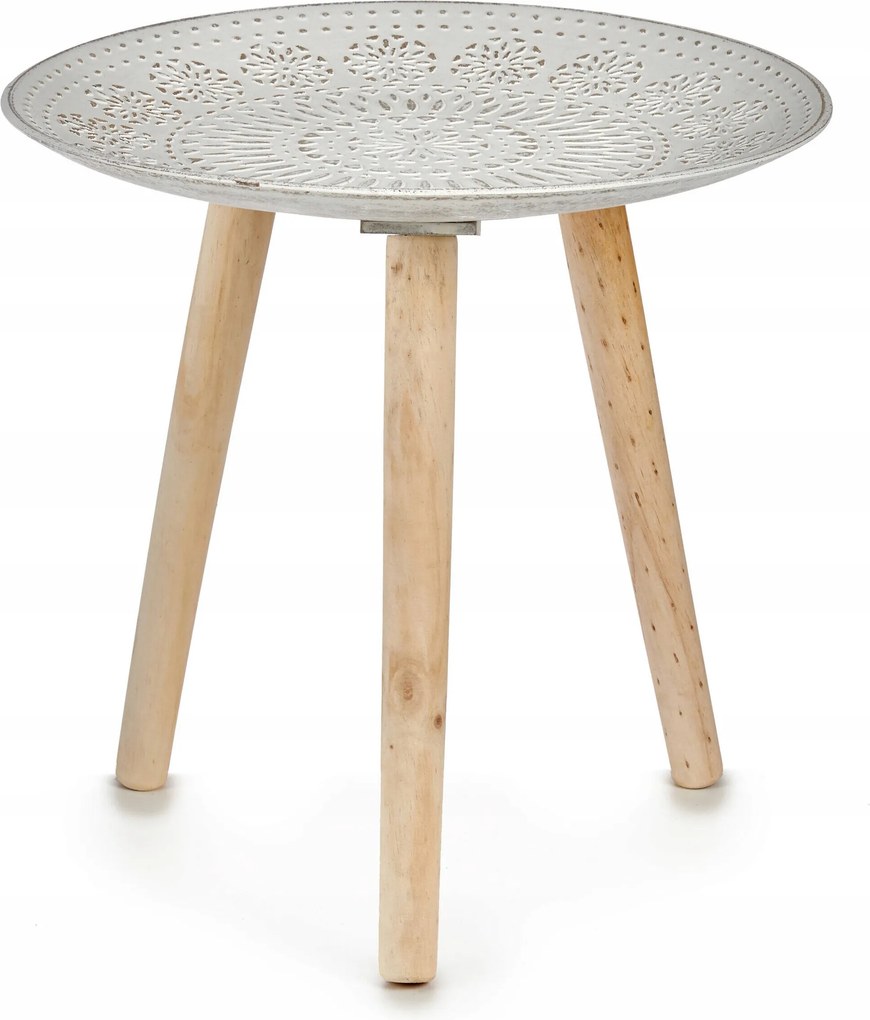 Dohányzóasztal Kerek Szürke Fa Mandala Mintával 39 X 40 CM 5 Kg-ig