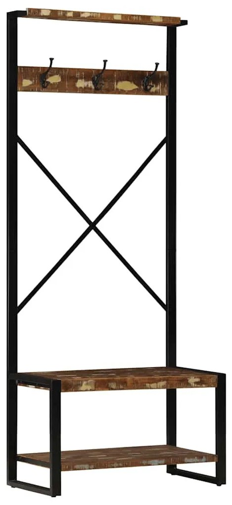 tömör újrahasznosított fa ruhatartó állvány 80x40x190 cm