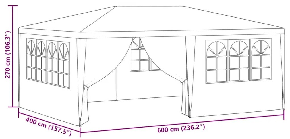 zöld rendezvénysátor oldalfalakkal 4 x 6 m 90 g/m²