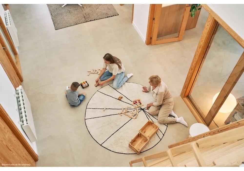 Krémszínű mosható kézi szövésű pamut kerek szőnyeg ø 160 cm Trace Beige – Lorena Canals