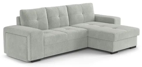 PALERMO jobb oldali, világosszürke kihúzható kanapé tárolóval és puffal