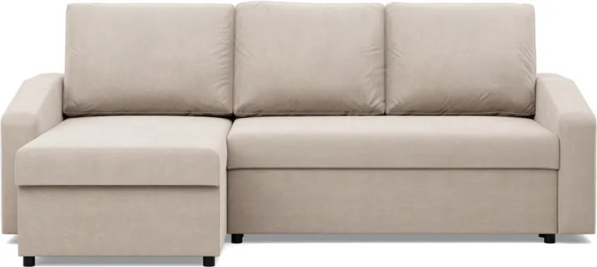 Zeus sarokkanapé, 2 ágyneműtartóval, döntött kartámasz, bársony, univerzális oldal, bonell töltet, bézs