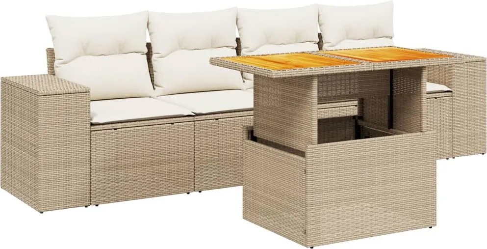 vidaXL 5 részes bézs polyrattan kerti ülőgarnitúra párnákkal