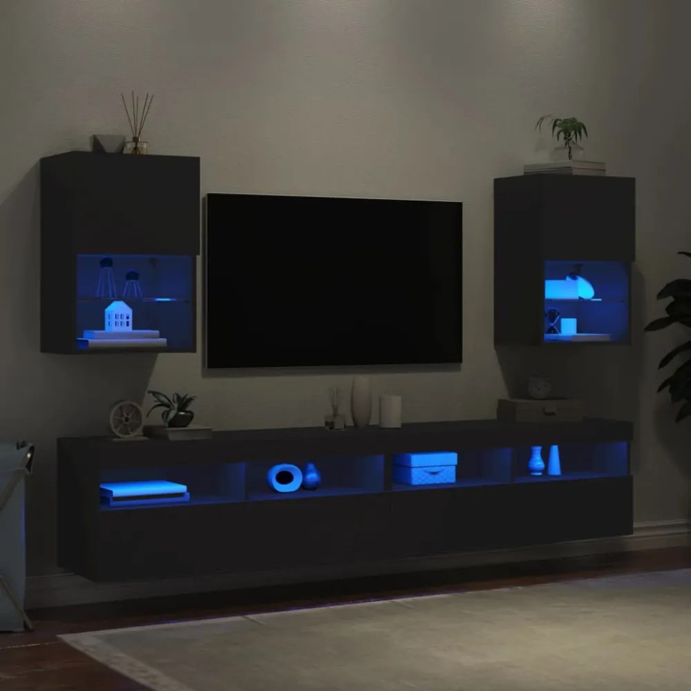 2 db fekete TV-szekrény LED-világítással 40,5 x 30 x 60 cm