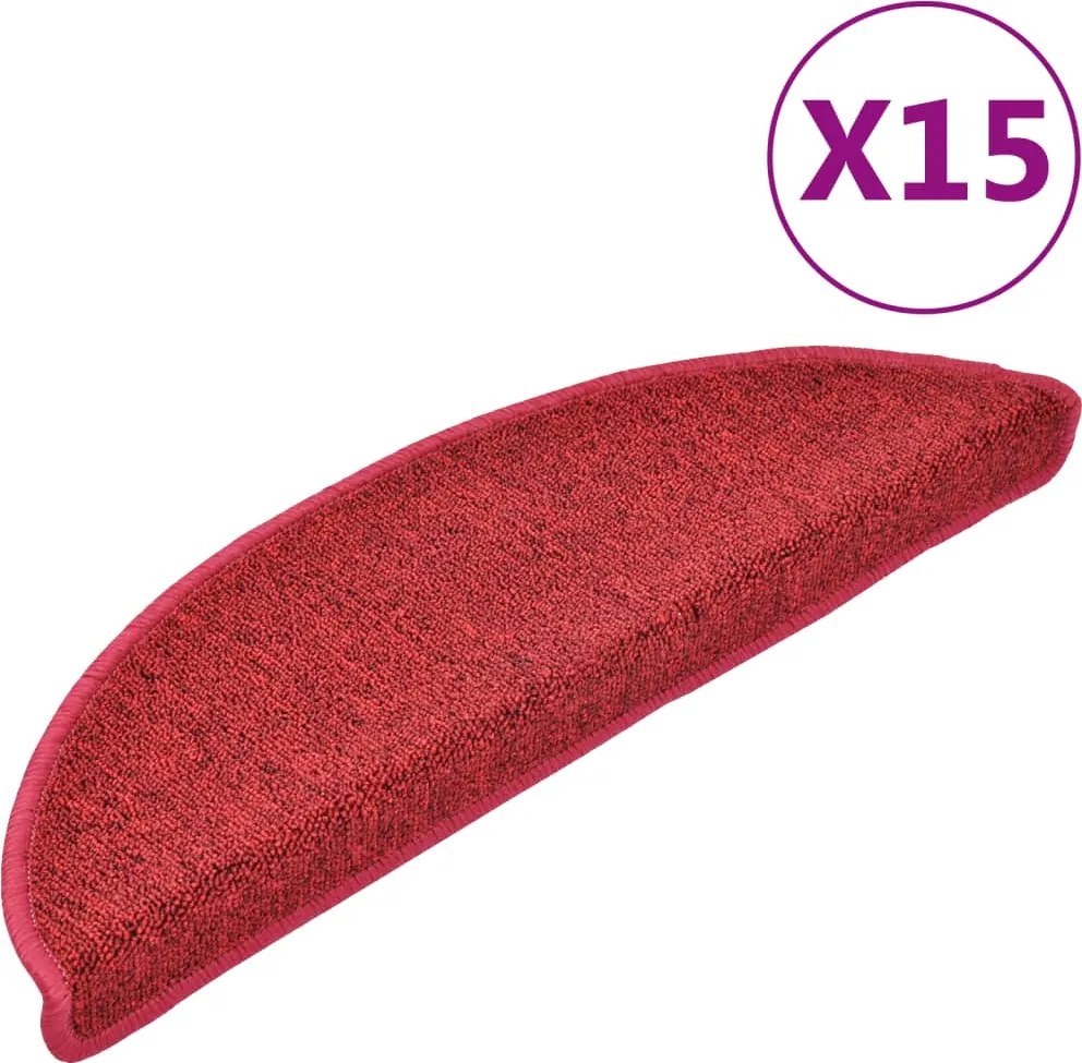 vidaXL 15 db lépcsőszőnyeg 56 x 17 x 3 cm piros félkör alakú