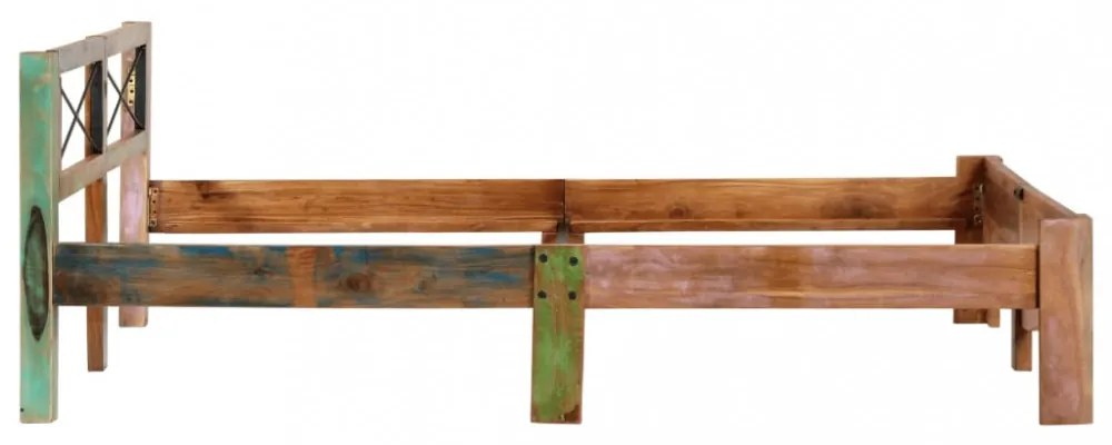 Vintage Fa Ágykeret - Tömör Újrahasznosított Fa, 166x212 cm, Egyedi Kivitelezés - Stabilitás és Elegancia Otthonában!