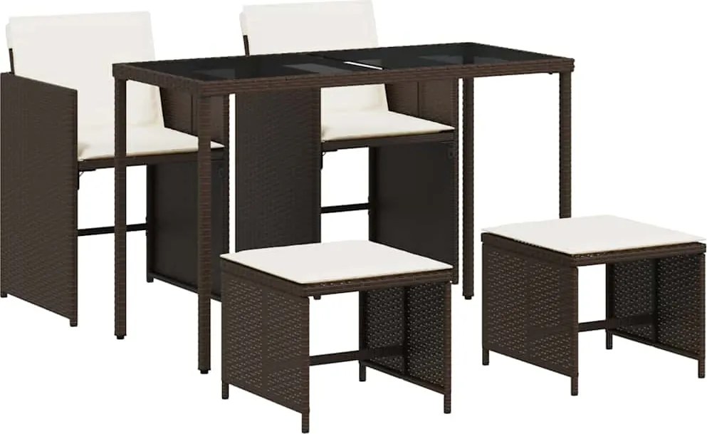 vidaXL 5 részes barna polyrattan kerti étkezőgarnitúra párnákkal