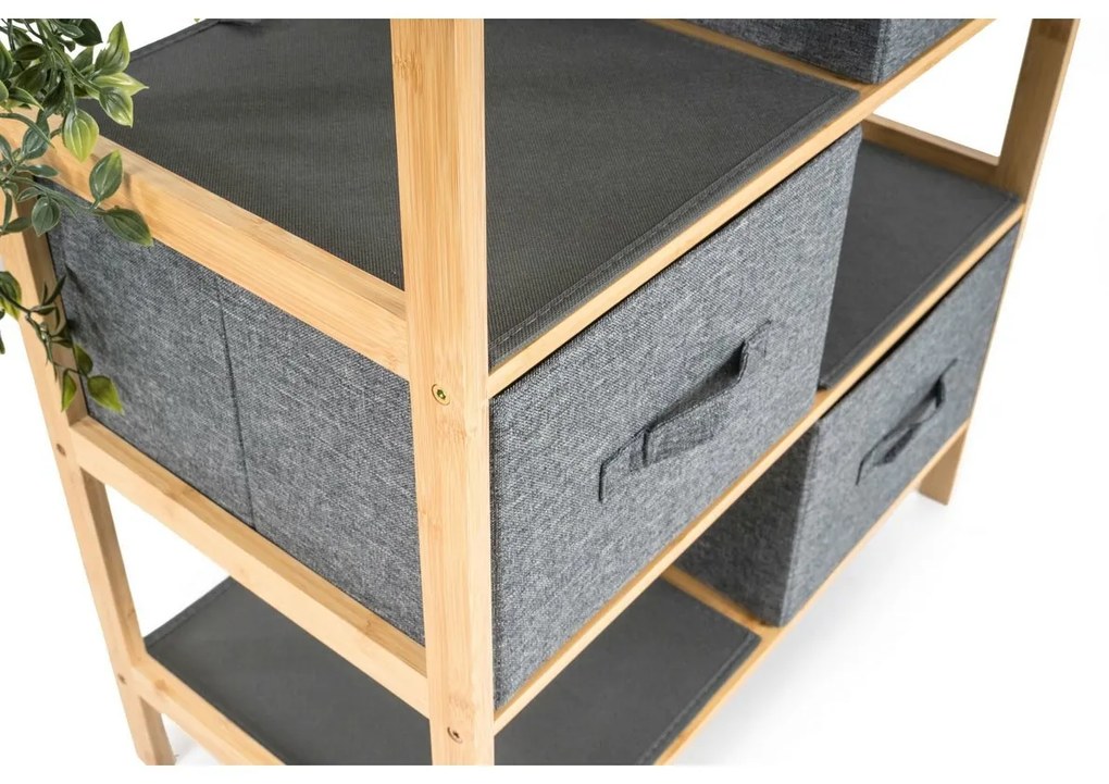 G21 Bambusz polc kosarakkal, 3 polc, szürke, 3 emelet