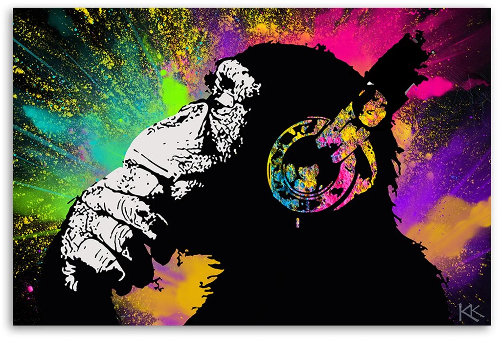 Gario Vászonkép Banksy színes majom Méret: 120 x 80 cm
