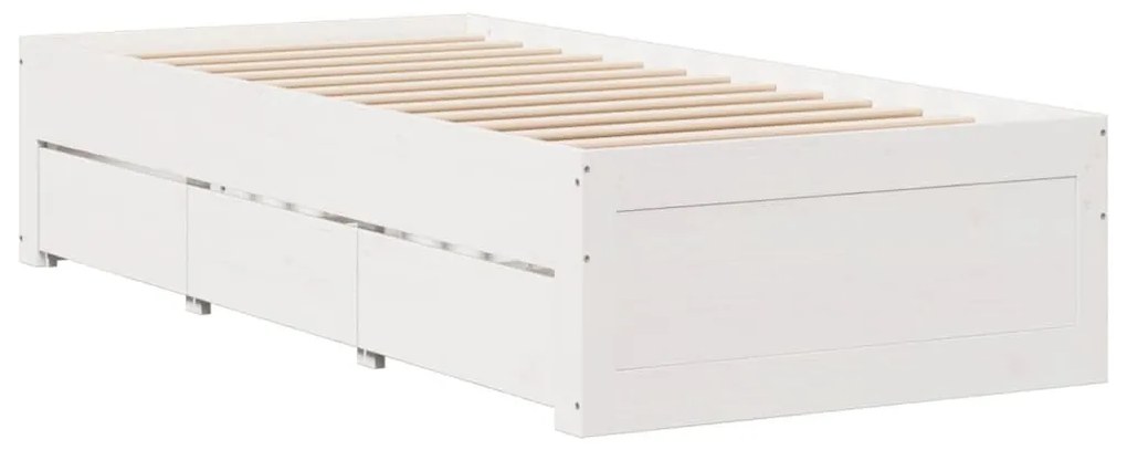 fehér tömör fenyőfa fiókos ágykeret matrac nélkül 90 x 200 cm