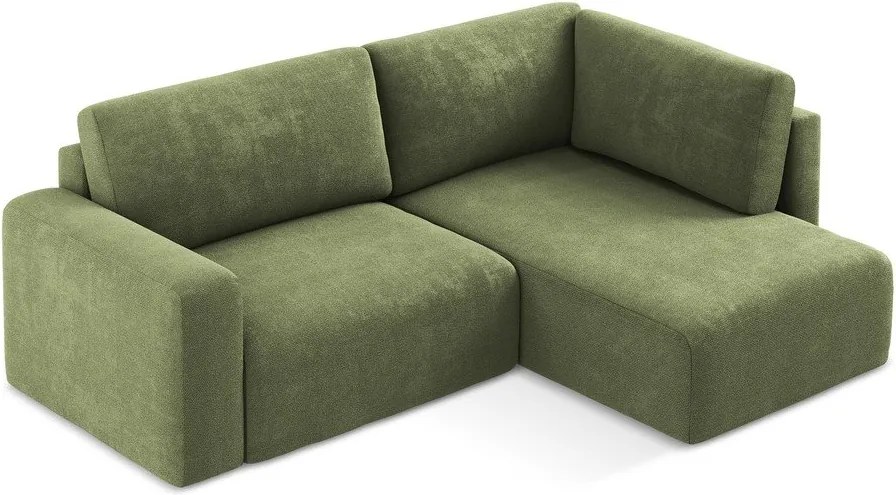 Zöld zsenília kinyitható-tárolóhelyes sarokkanapé (jobb oldali-L alakú) Kona – Makamii