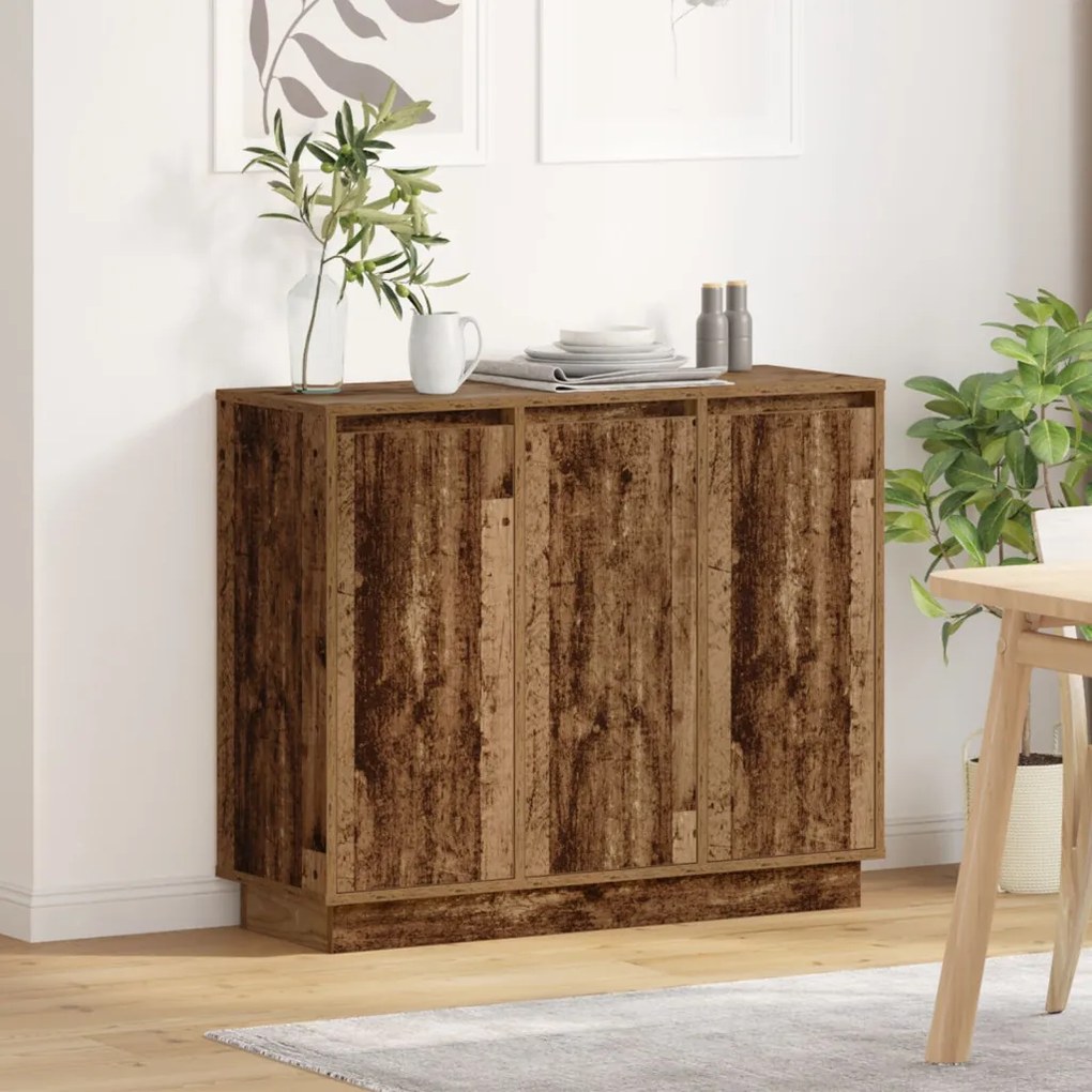 LED-es oldalszekrény Régi fa 90x32x75 cm Mérnök fa
