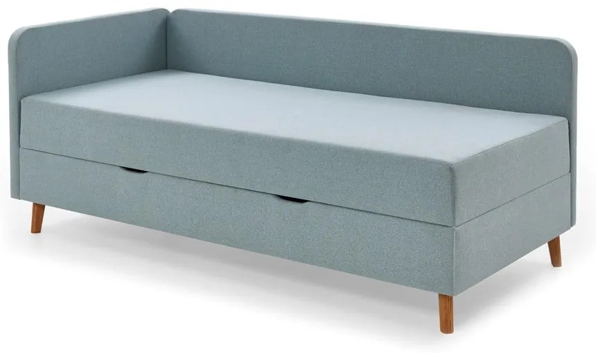 Világoskék kárpitozott egyszemélyes ágy tárolóhellyel 120x200 cm Cabana – Meise Möbel