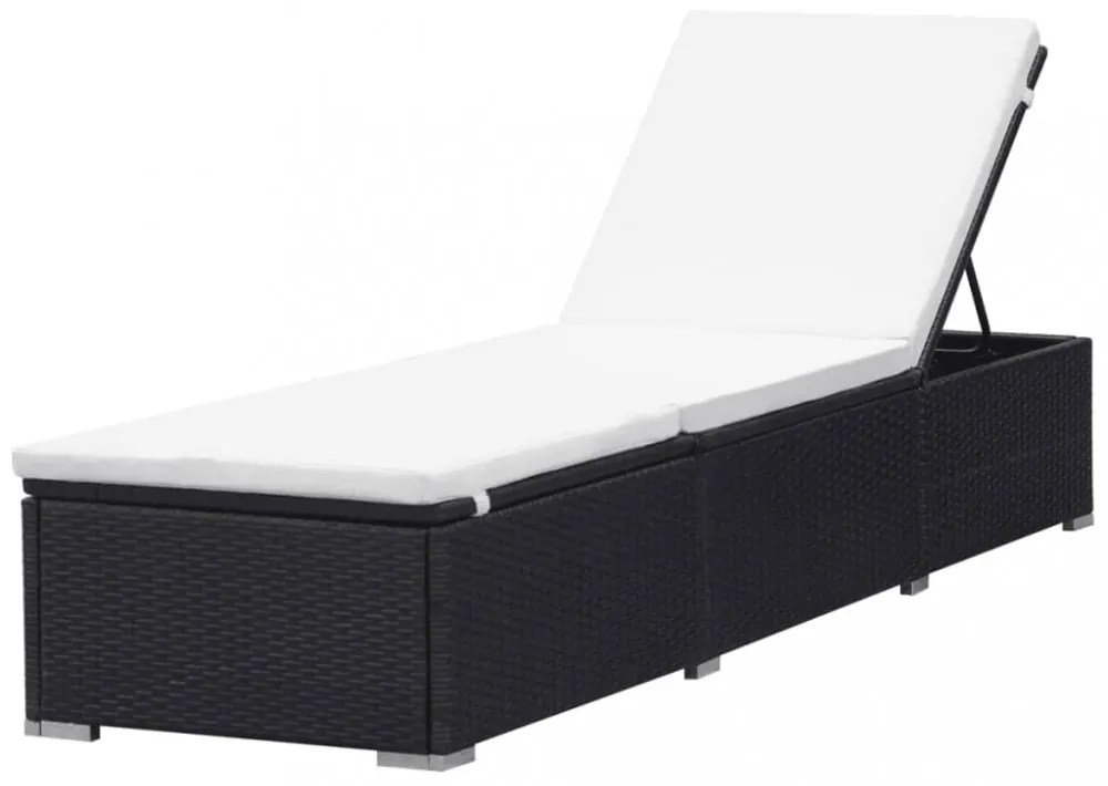 2 db fekete polyrattan napozóágy párnával