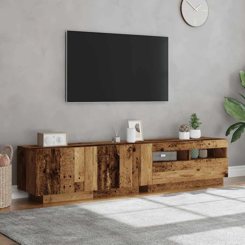 antik fa színű szerelt fa TV-szekrény LED-ekkel 180x35x40 cm