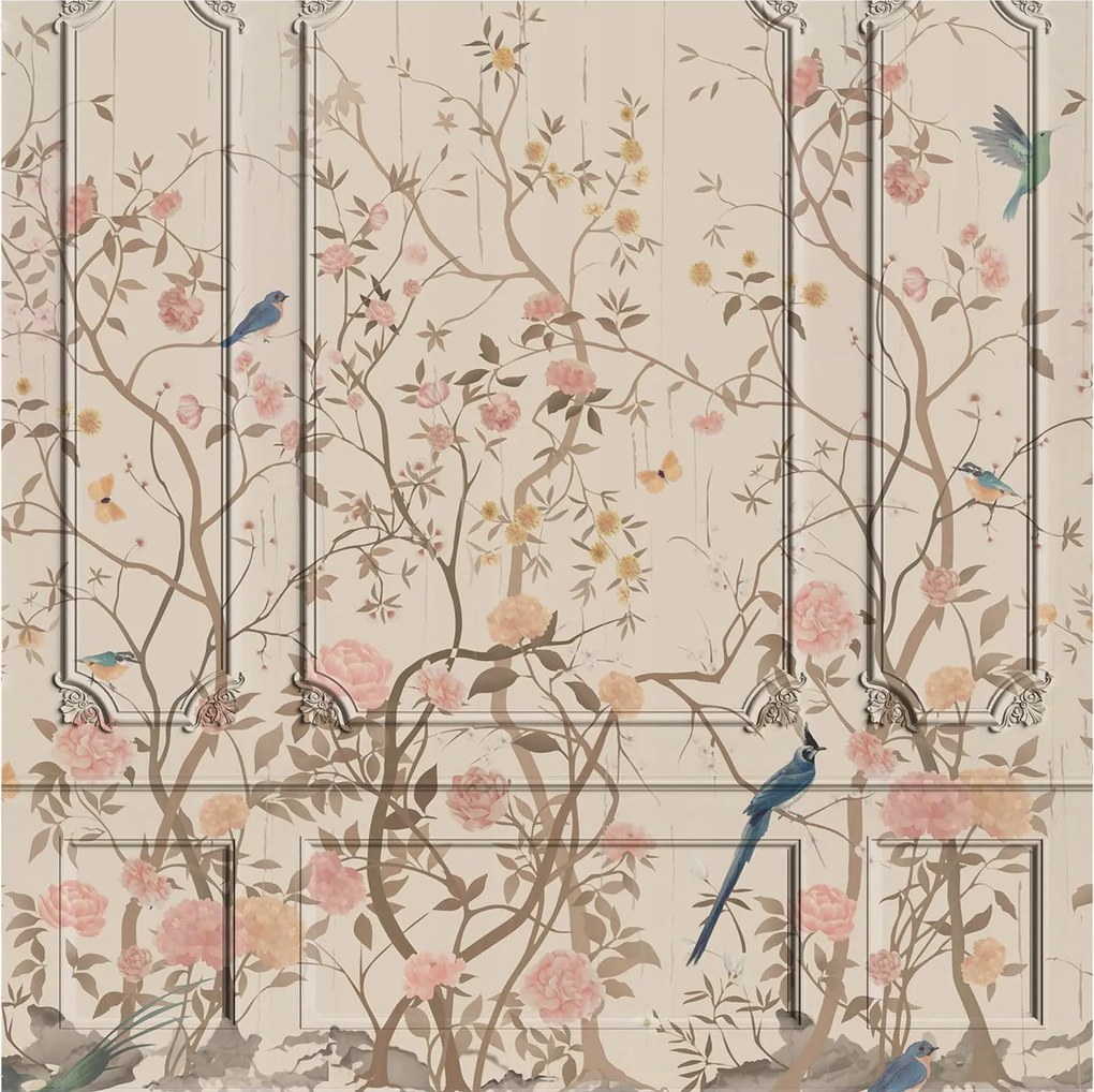 Flizelin tapéta Divatos 3D fali ragasztó Madarak és virágok 250x250 Ragasztó