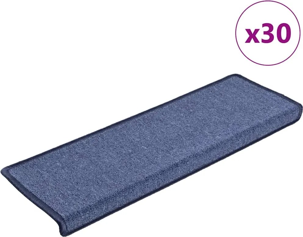 vidaXL 30 db kék lépcsőszőnyeg, téglalap alakú széllel, 65 x 21 x 4 cm