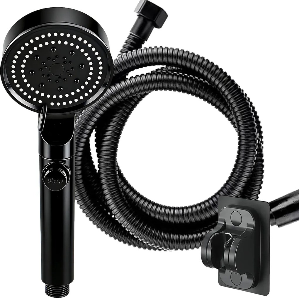 Fekete Zuhanyzó Szett Zuhanyfej Zuhanytömlő Fogantyúval