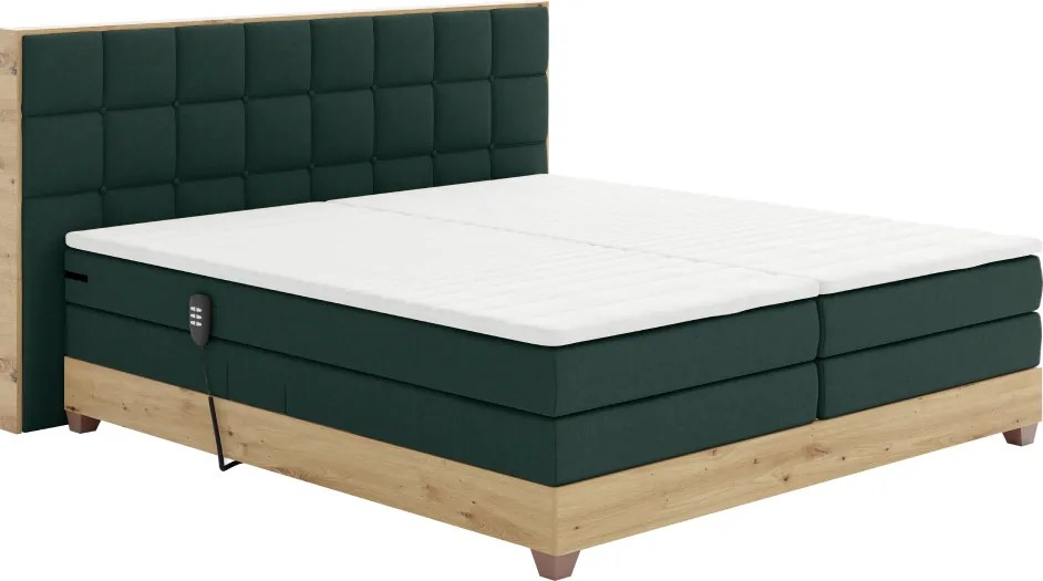 Elektromos állítható ágy, boxspring, zöld/artisan tölgy, 180x200, TIANA