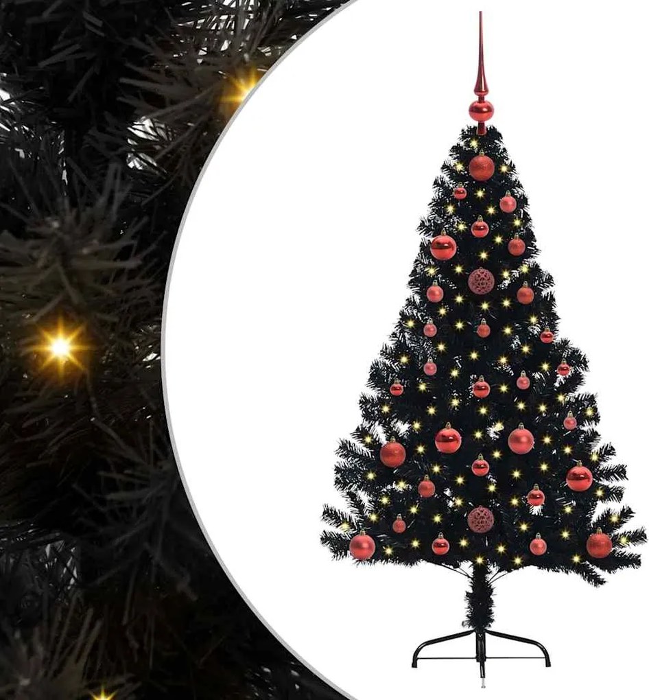 vidaXL Mesterséges, előre világított karácsonyi fa Fekete 120 cm PVC