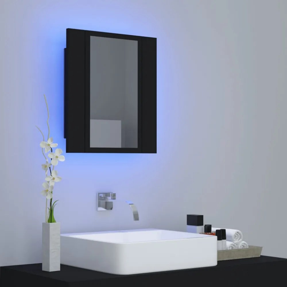 fekete akril LED-es fürdőszobaszekrény tükörrel 40x12x45 cm