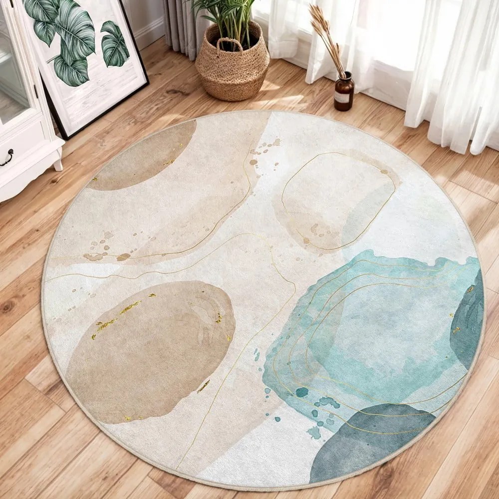 Kék-bézs mosható kerek szőnyeg ø 150 cm Puddle – Mila Home