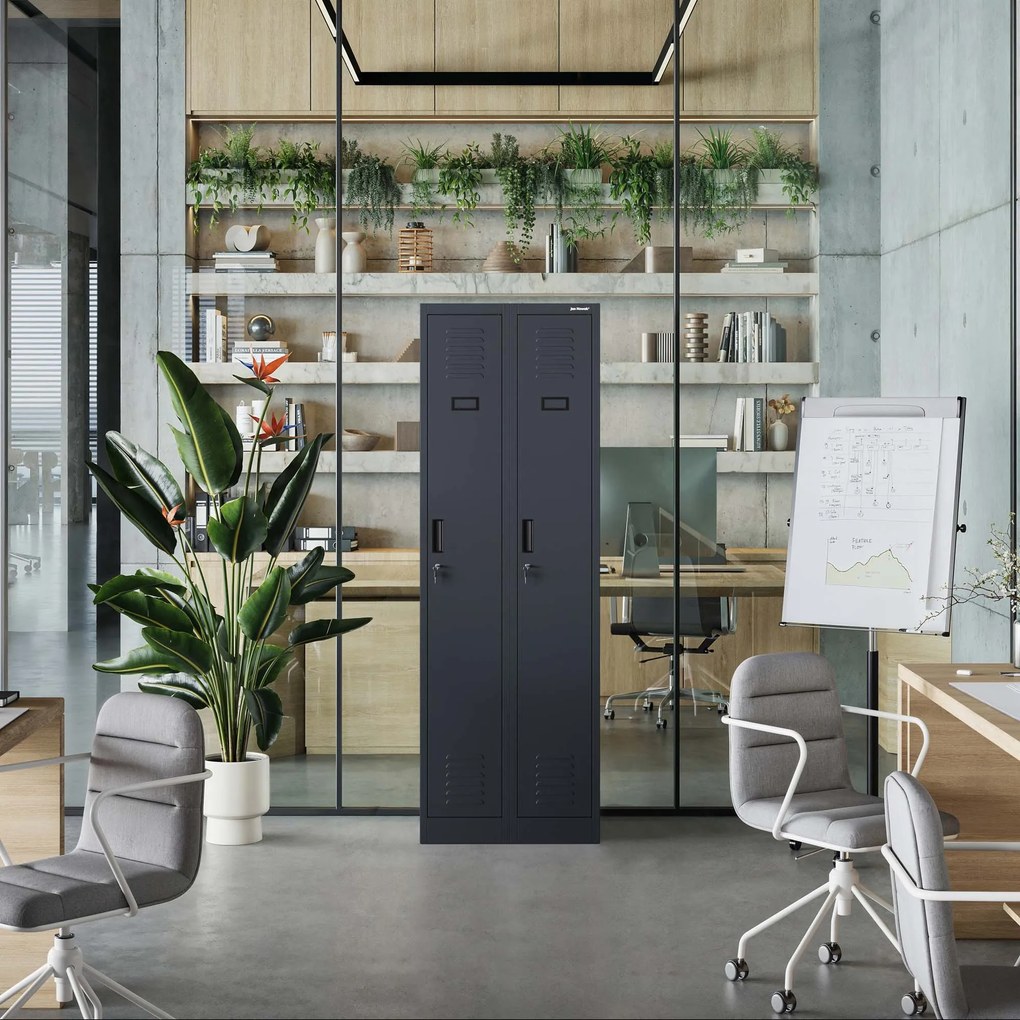 Pléh öltözőszekrény talpazaton, négymodulos, polcokkal KACPER II, 600 x 1800 x 500 mm, antracit