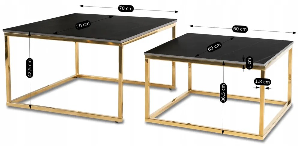 Dohányzóasztal szett fekete márvány/arany színben. TENOR