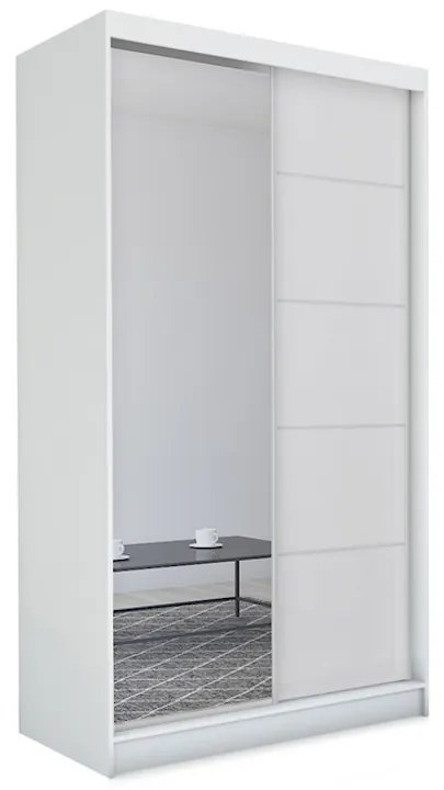 ELVIRA tolóajtós ruhásszekrény tükörrel, fehér, 150x216x61