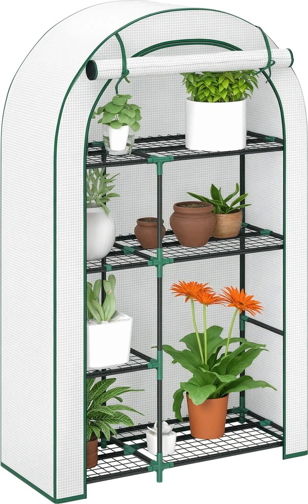 Outsunny Üvegház Kerek Tetős Ajtóval, Polcokkal, Fagyálló Acélvázú Üvegház, Melegágy Erkélyre, Kertbe, Paradicsom Üvegház 100 x 45 x 160 cm, Paradicso