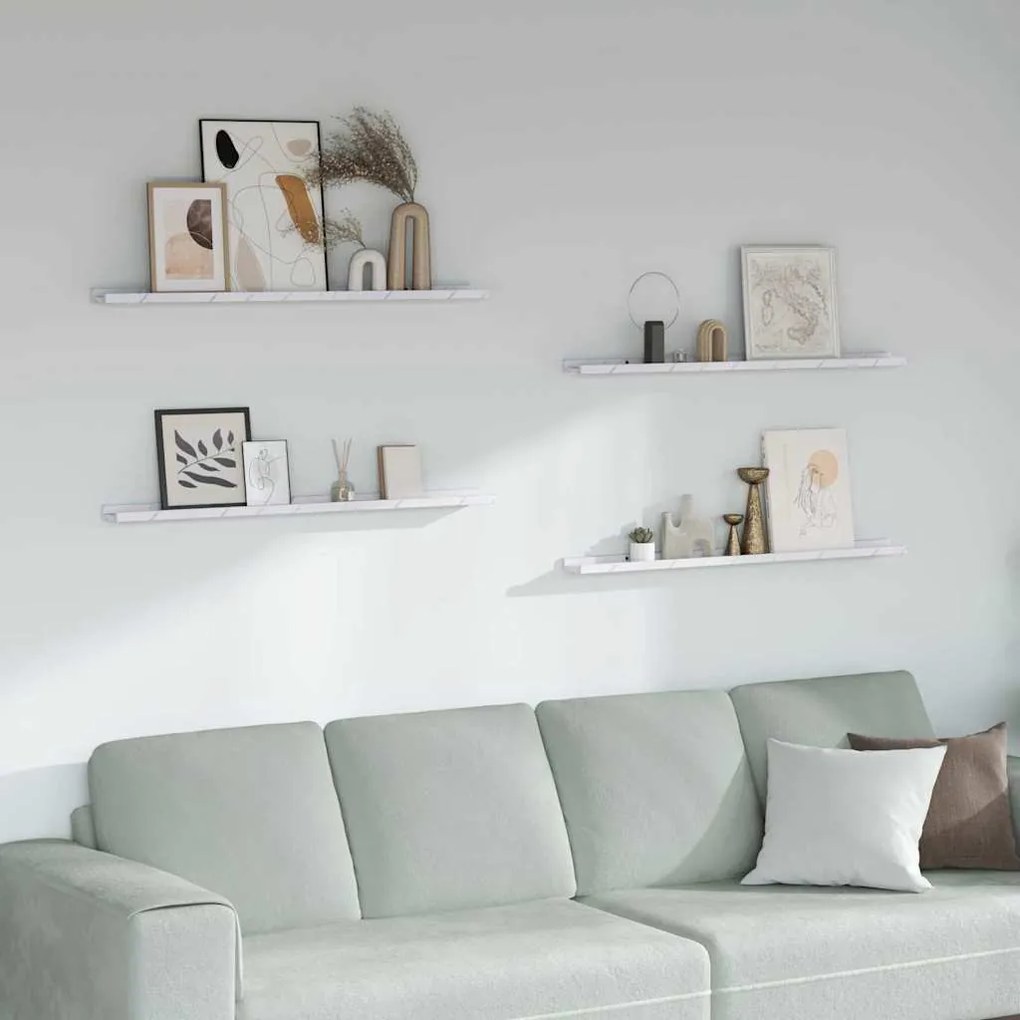 vidaXL Falpolc polcokkal 4 pcs Fehér márvány 100 x 9 x 3 cm Faanyag