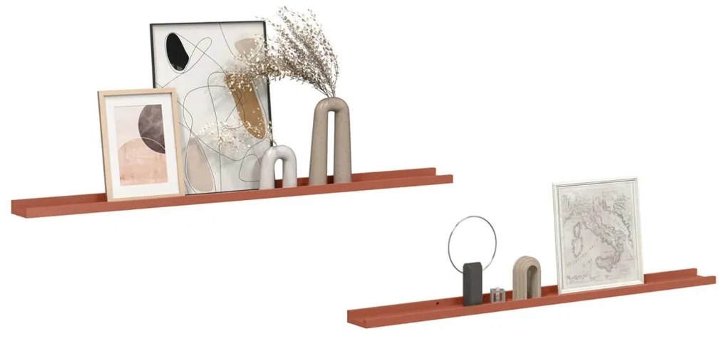 vidaXL Falpolc polcokkal tárolóval 2 pcs Piros 115 x 9 x 3 cm Faanyag