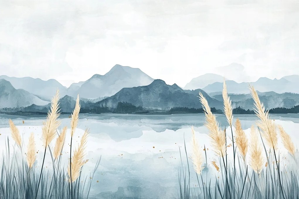 Vászonkép Canvas Tájkép Szabadtéri Táj Hegyek Tó Nád 120x80