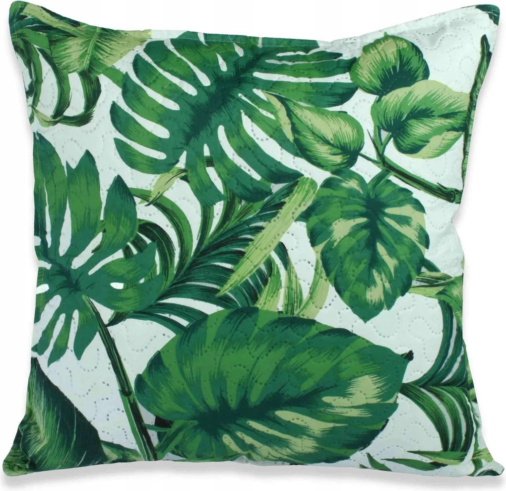Dekorációs párnahuzat Palms 45x45 steppelt fehér-zöld levélmintás