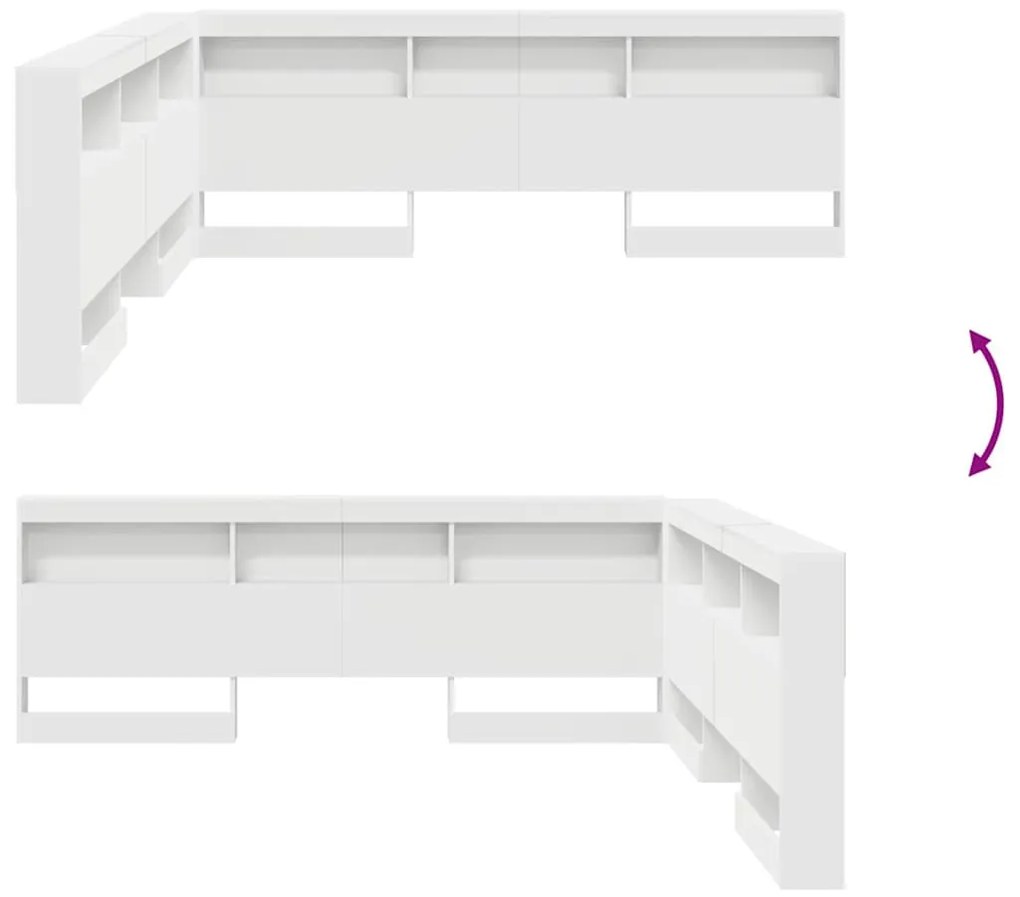 Tároló fejtámla polcokkal fejtámlával Fehér 200 cm Faanyag