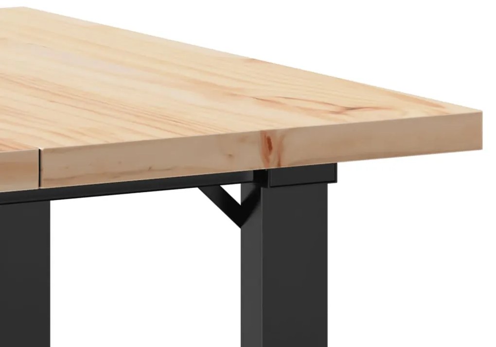 tömör fenyőfa és öntöttvas étkezőasztal O-vázzal 70x70x75,5 cm