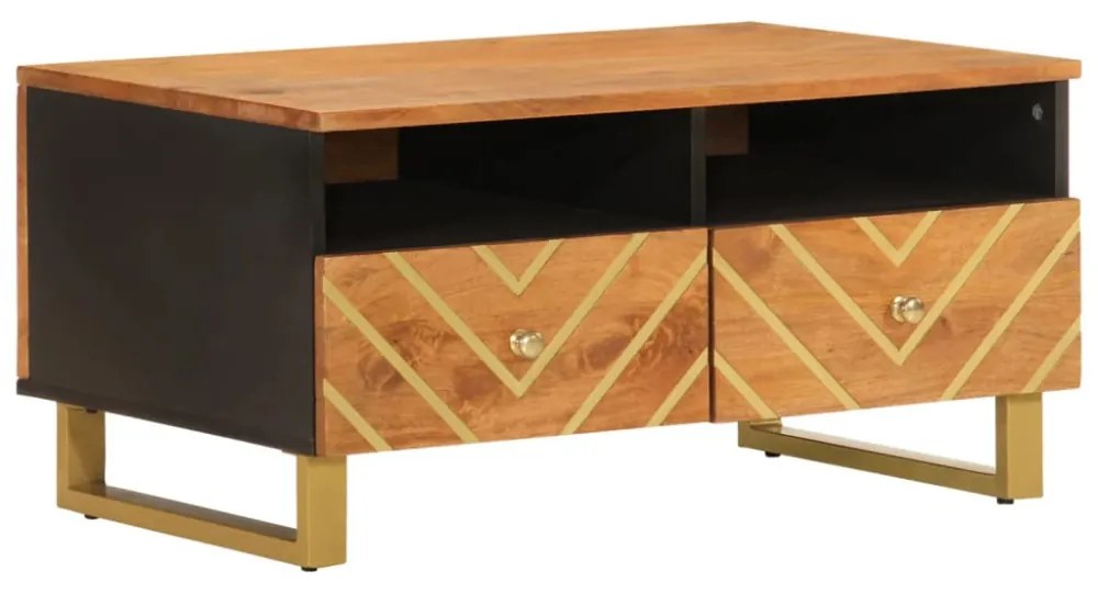 barna és fekete tömör mangófa dohányzóasztal 80 x 54 x 40 cm