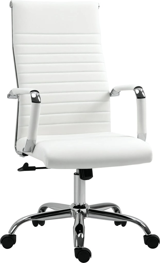 Vinsetto Ergonomikus Irodai Szék Dönthető Funkcióval Állítható Magasságú Forgószék Párnázott Műbőr Hab Fehér 54 x 62 x 104-114 cm | Aosom
