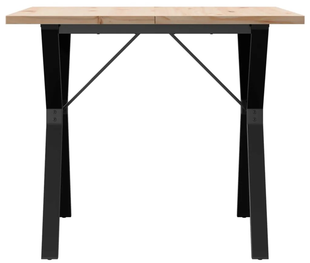 tömör fenyőfa és öntöttvas étkezőasztal Y-vázzal 90x90x75,5 cm