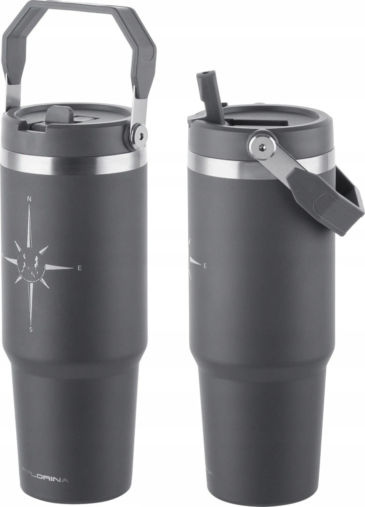 Termo Bögre Szívószállal Nagy termosz Kulacs Rozsdamentes 890ml Szürke Iránytű