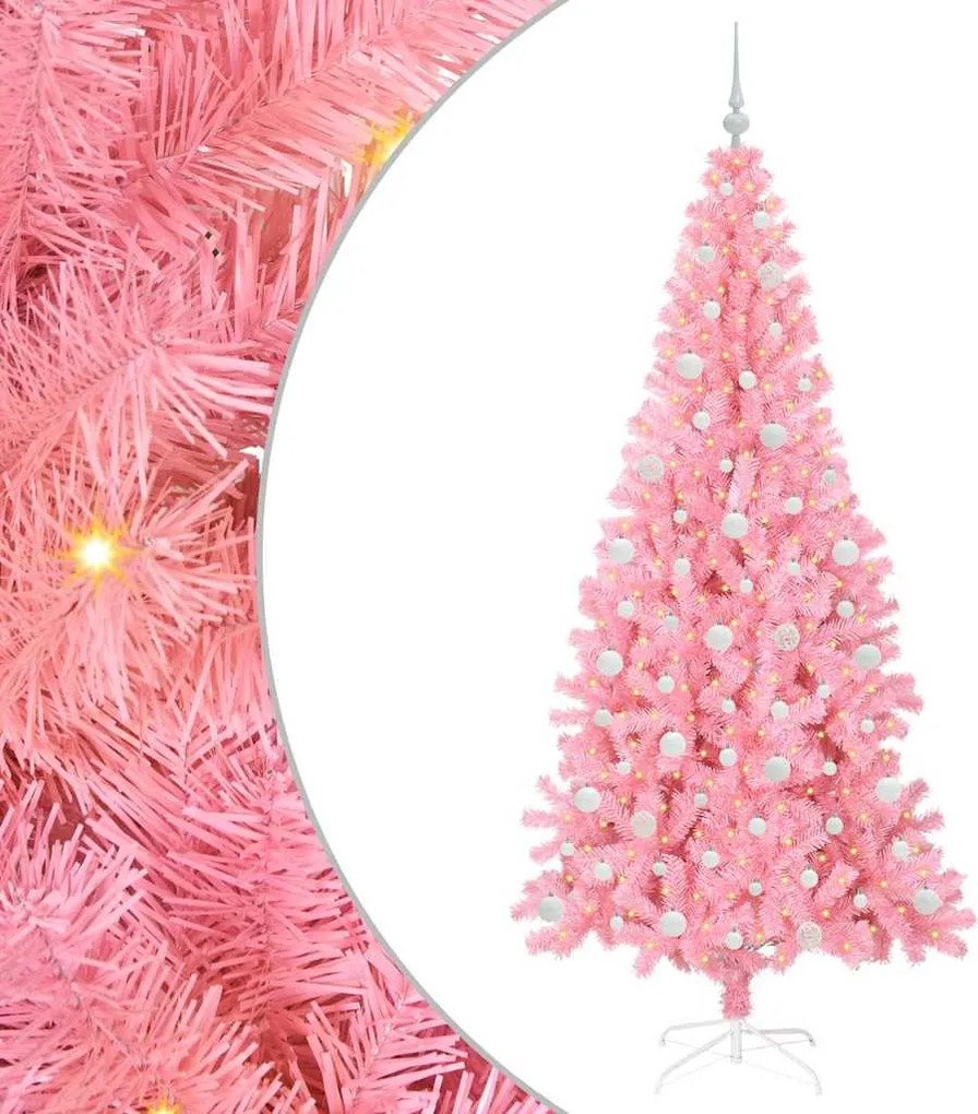 vidaXL Karácsonyfa 300 LED-del állvánnyal Rózsaszín 210 cm PVC