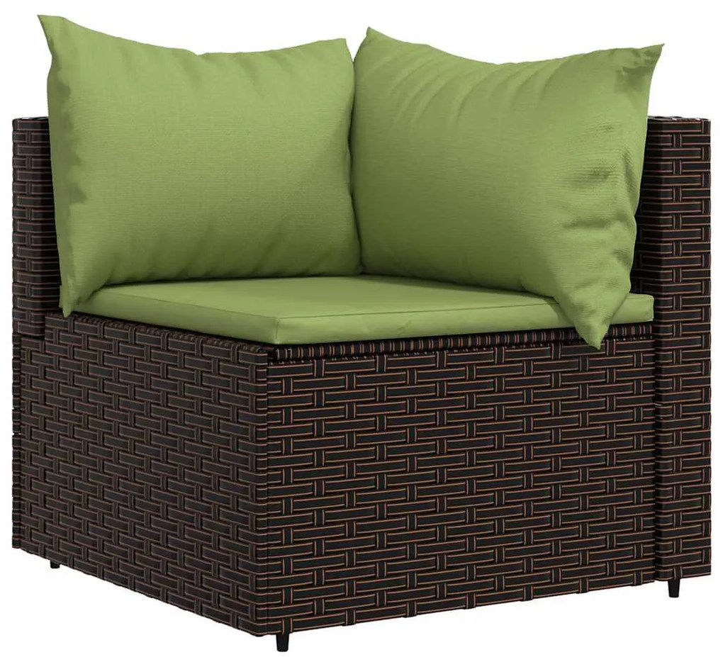 2 db barna polyrattan kerti sarokkanapé párnákkal