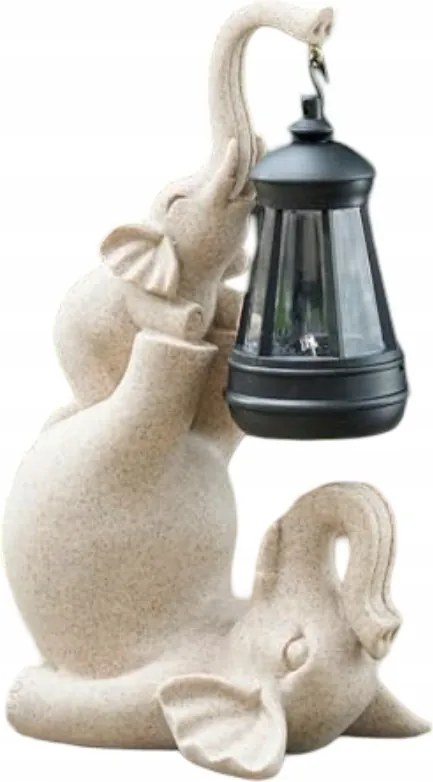 Élő kerti figura napelemes lámpával Kültéri szobor Elefánt Bézs