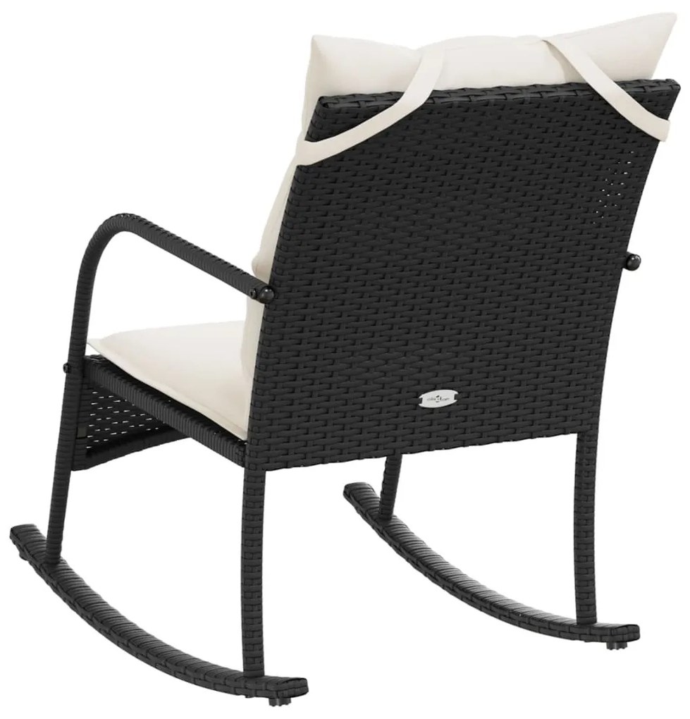 fekete polyrattan kerti hintaszék párnákkal