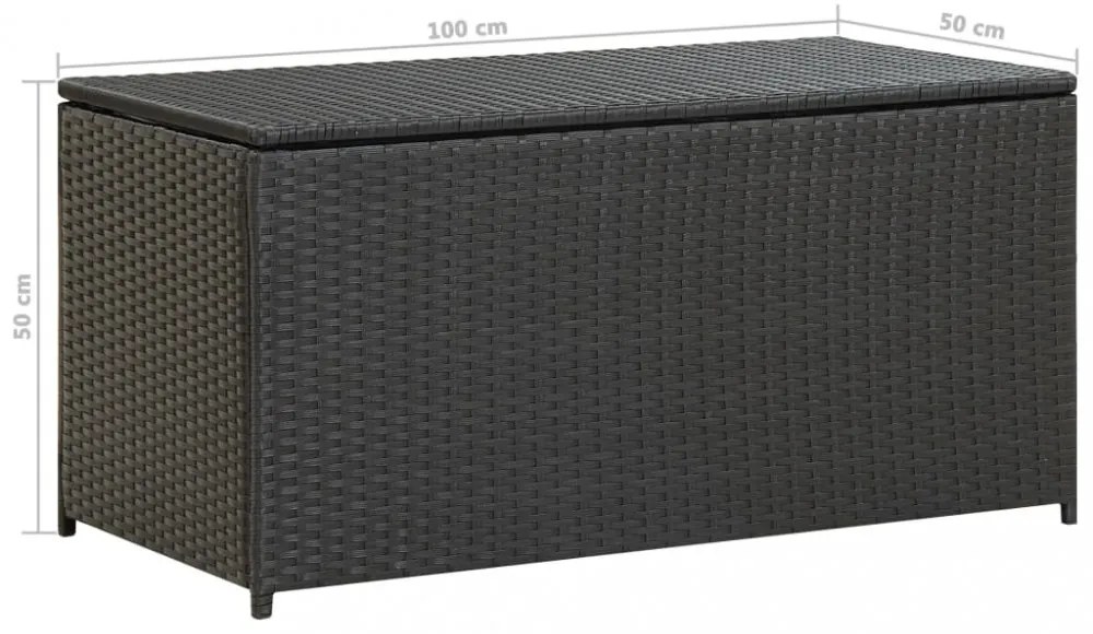 fekete polyrattan kerti tárolóláda 100 x 50 x 50 cm
